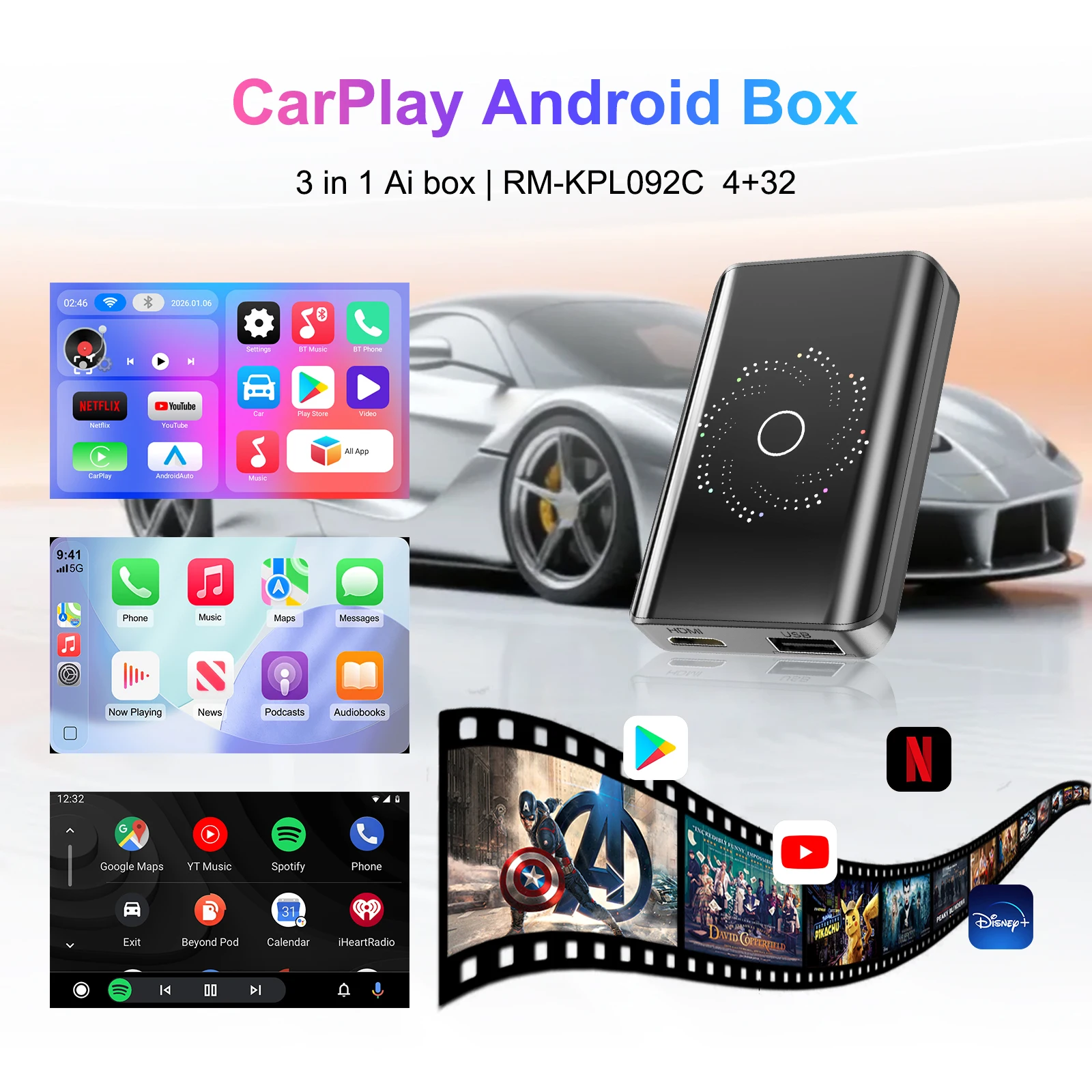 Wireless CarPlay Android Auto Ai Box Quad Core with Play Store Support HDMI Output, 3 in 1 Android 14 CarPlay Ai Box, 4GB+32GB
Wireless CarPlay Android Auto Ai Box Quad Core with Play Store Support HDMI Output, 3 in 1 Android 14 CarPlay Ai Box, 4GB+32GB