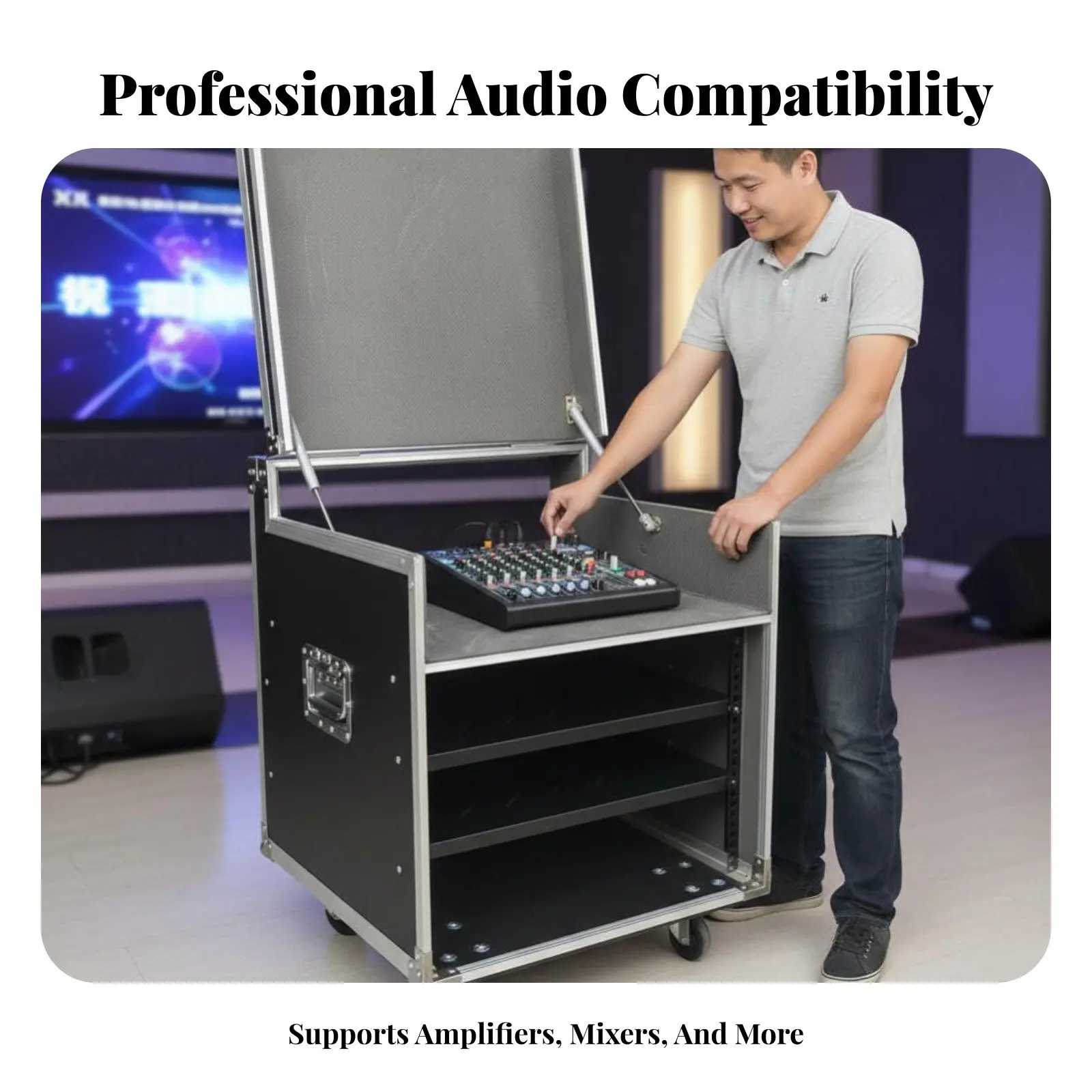 Wheeled Rackmount Transport Case RobustDuty Wheeled Vibration-Damplifierening Mount Rack Caster Casters Secure Latches for DJs
Wheeled Rackmount Transport Case RobustDuty Wheeled Vibration-Damplifierening Mount Rack Caster Casters Secure Latches for DJs