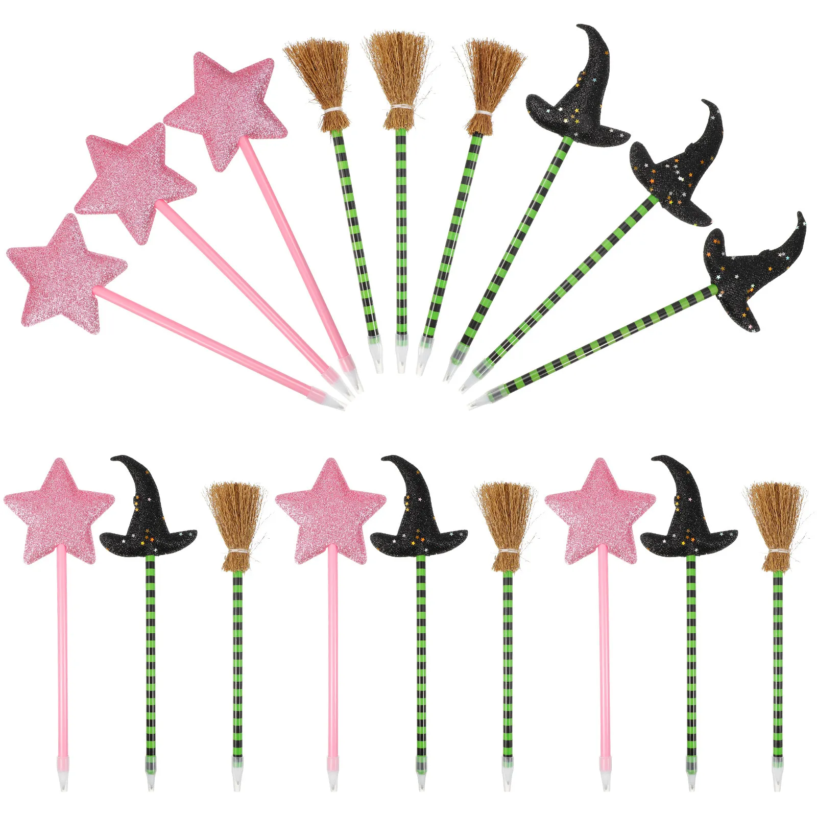 18Pcs Halloween Valentine's Day Ballpoint Pens Set Witch Broomstick Star Princess Theme Fun Smooth Writing Party Favors
18Pcs Halloween Valentine's Day Ballpoint Pens Set Witch Broomstick Star Princess Theme Fun Smooth Writing Party Favors