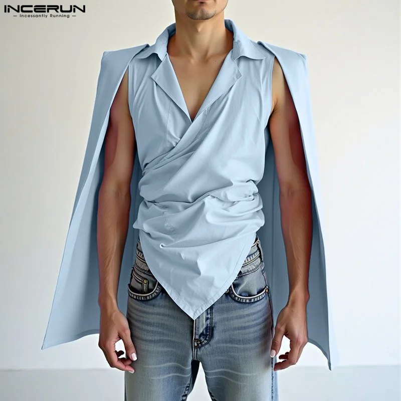 INCERUN Men Irregular Shirt Solid Color Lapel Sleeveless Casual Men Clothing Summer 2025 Cape Cloak Streetwear Male Shirts S-5XL
INCERUN Men Irregular Shirt Solid Color Lapel Sleeveless Casual Men Clothing Summer 2025 Cape Cloak Streetwear Male Shirts S-5XL