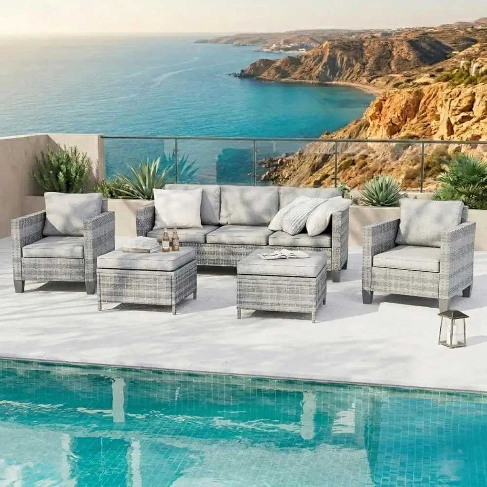 Gray 5-Piece Outdoor Patio Furniture Set with Light Gray Cushions, Wider Backrests, Hand-Woven PE Rattan, Weather-Resistant for
Gray 5-Piece Outdoor Patio Furniture Set with Light Gray Cushions, Wider Backrests, Hand-Woven PE Rattan, Weather-Resistant for