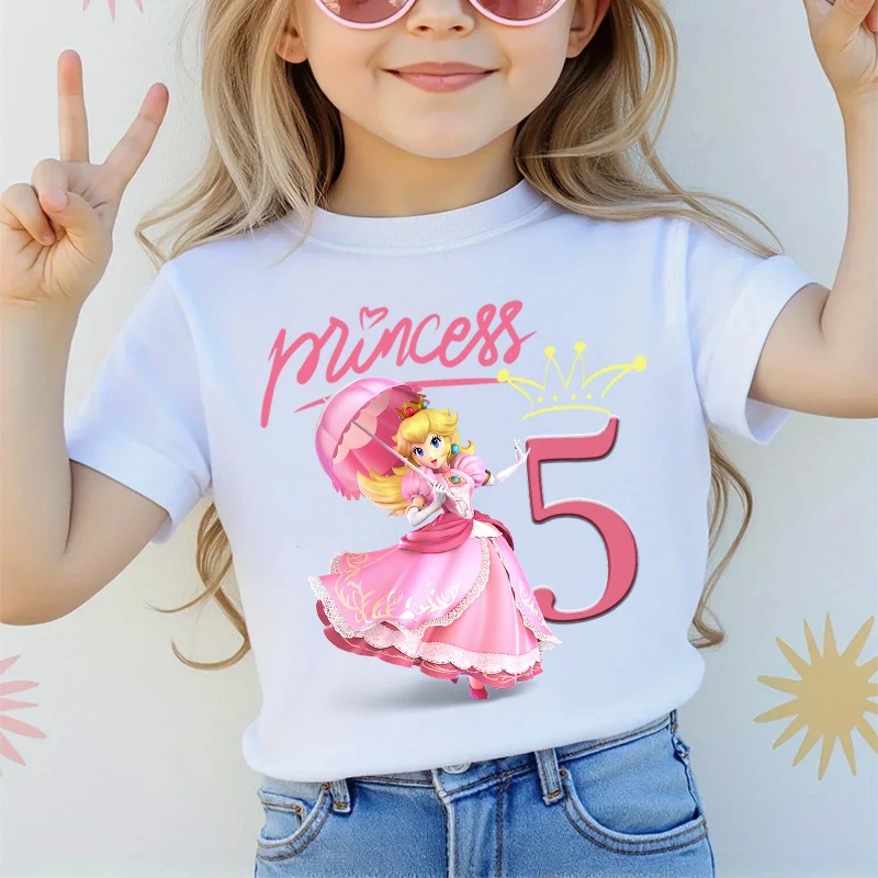 Super Marioes Bros Good-looking T-shirts for Girls Princess Peach Number Printed Short-sleeved T-shirt Children Summer Cute Top
Super Marioes Bros Good-looking T-shirts for Girls Princess Peach Number Printed Short-sleeved T-shirt Children Summer Cute Top