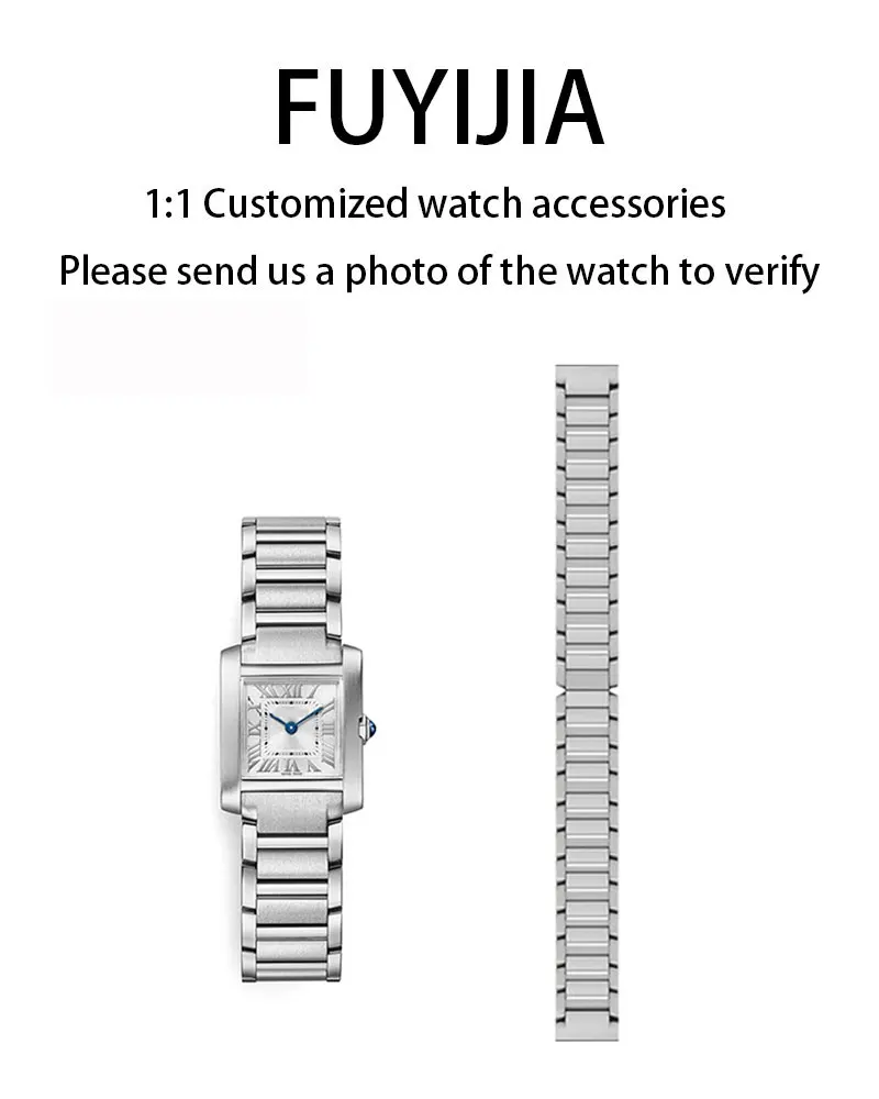 FUYIJIA Women Custom TANK MUST WSTA Original Watchbands 15MM Flat Interface 316L Stainless Steel Bracelet Butterfly Clasp Strap
FUYIJIA Women Custom TANK MUST WSTA Original Watchbands 15MM Flat Interface 316L Stainless Steel Bracelet Butterfly Clasp Strap