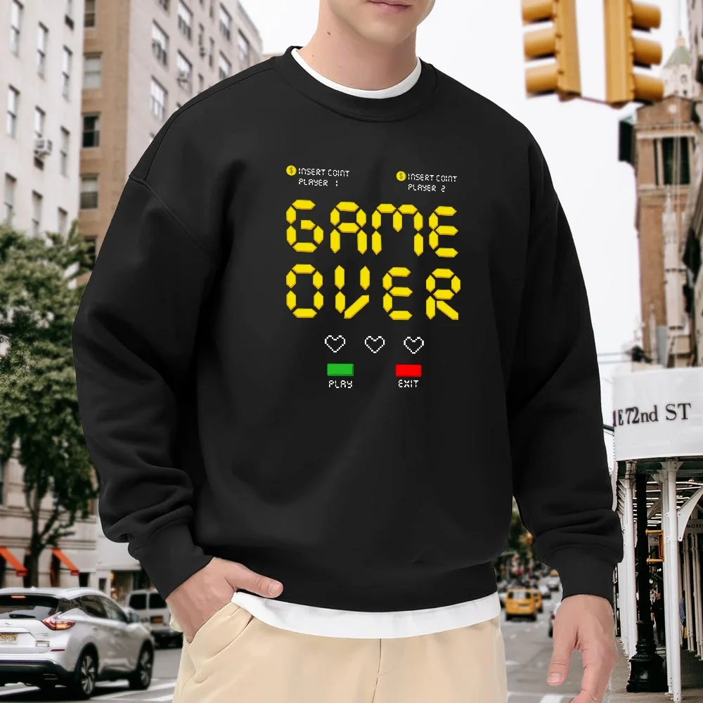 Men's Black Crew Neck Pullover Sweatshirt, Loose Fit with Faux Two-Piece Design, Retro Game Pixel Print, Casual Street Style Comfortable Top
Men's Black Crew Neck Pullover Sweatshirt, Loose Fit with Faux Two-Piece Design, Retro Game Pixel Print, Casual Street Style Comfortable Top