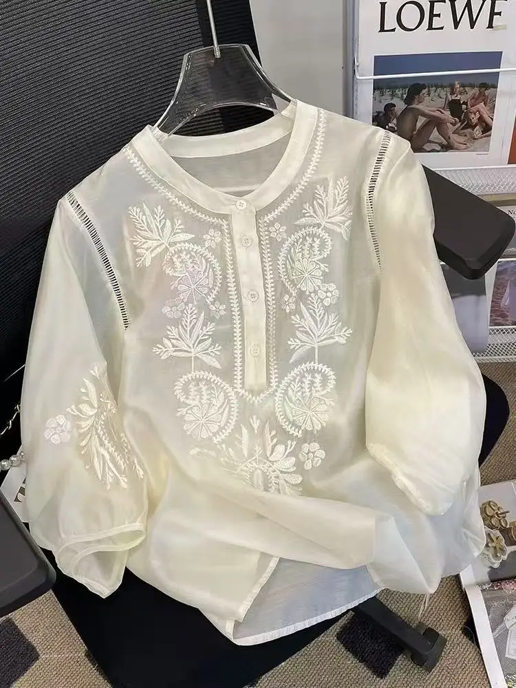 Luxury Embroidery Summer Comfortable Silky Shirts and Blouses Women's Half Sleeve Tops Woman Clothing Korean Popular Clothes
Luxury Embroidery Summer Comfortable Silky Shirts and Blouses Women's Half Sleeve Tops Woman Clothing Korean Popular Clothes