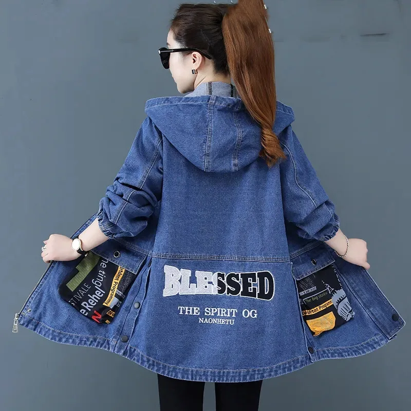 Women Hooded Splicing Together Denim Tops Ladies Large Size 5XL Windbreaker Jeans Jacket Autumn Female Embroidery Cowboy Outwear
Women Hooded Splicing Together Denim Tops Ladies Large Size 5XL Windbreaker Jeans Jacket Autumn Female Embroidery Cowboy Outwear