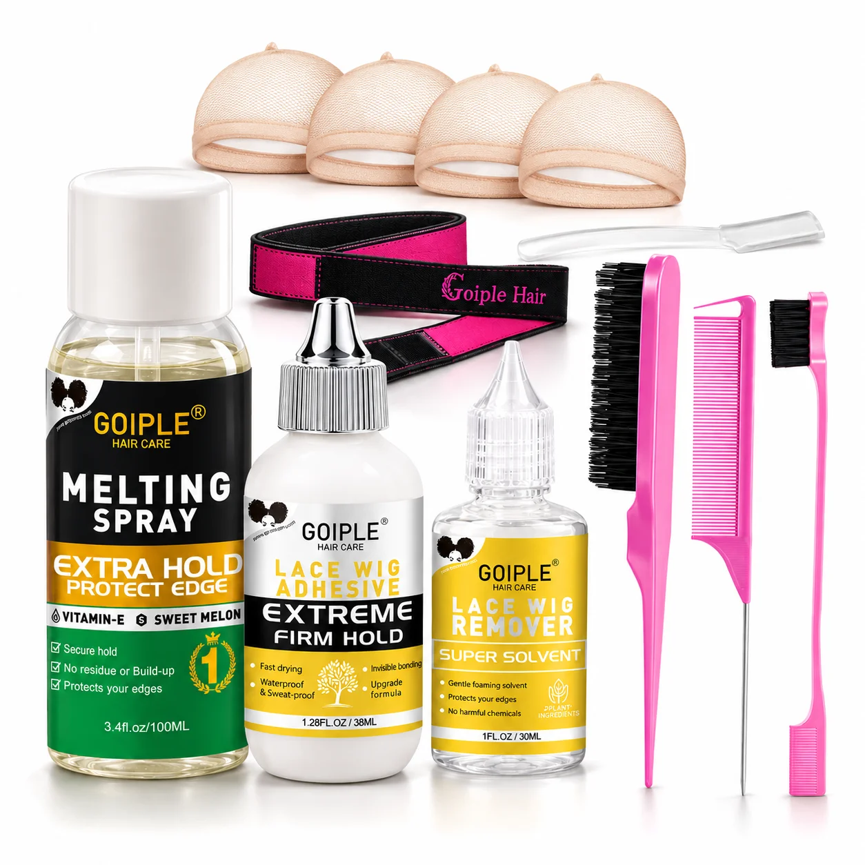 GOIPLE Complete Wig Install Kit - Waterproof Lace Glue, Edge Melting Spray, Remover & Essential Styling Tool Set for Beginner
GOIPLE Complete Wig Install Kit - Waterproof Lace Glue, Edge Melting Spray, Remover & Essential Styling Tool Set for Beginner