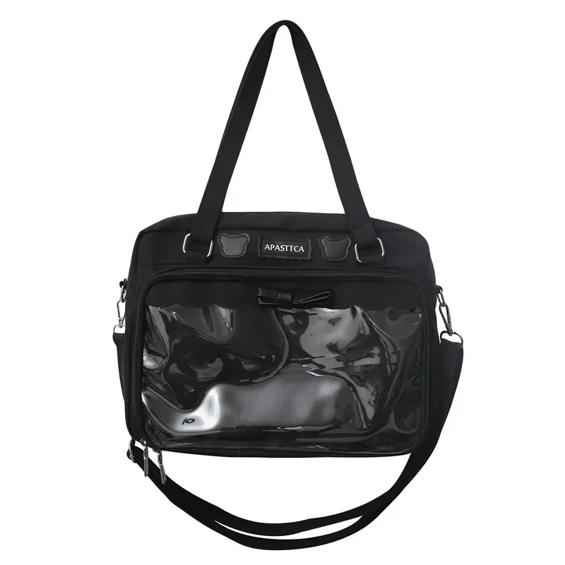 Waterproof Tote Bag Transparent PVC Window & Wavy Bow Trim Design | Adjustable Crossbody Strap for Women's Daily Commute/Travel
Waterproof Tote Bag Transparent PVC Window & Wavy Bow Trim Design | Adjustable Crossbody Strap for Women's Daily Commute/Travel