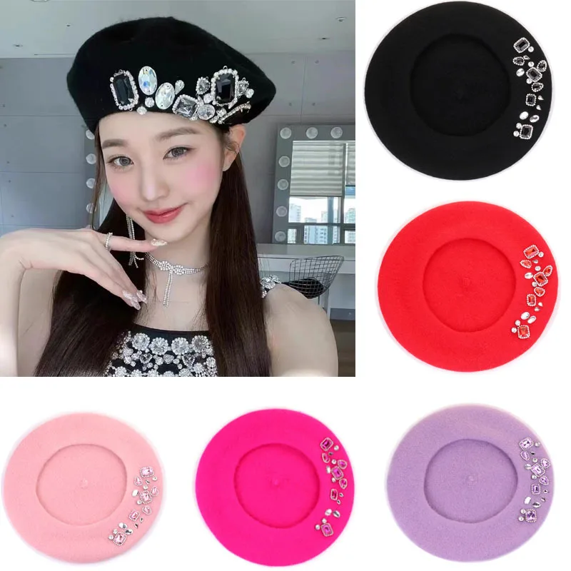 Women's Hat Water Diamond Beret Autumn and Winter Woolen Cloth Handmade Diamond Inlaid Wool Adjustable Beret Hats
Women's Hat Water Diamond Beret Autumn and Winter Woolen Cloth Handmade Diamond Inlaid Wool Adjustable Beret Hats