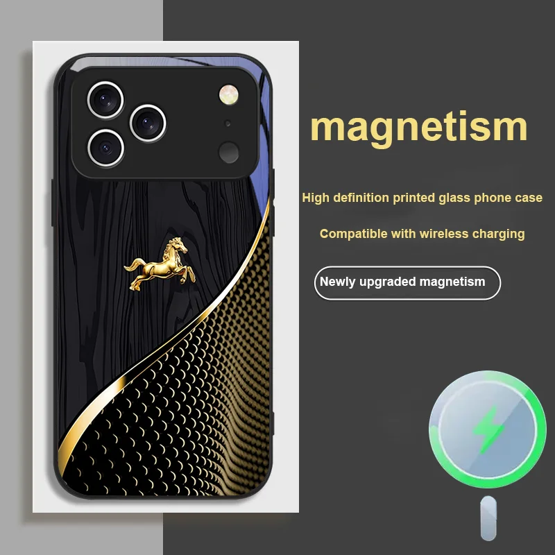 For iPhone 17 Pro MAX AIR Magnetic Glass Phone Case Light Luxury 3D Golden Horse Pattern Design
For iPhone 17 Pro MAX AIR Magnetic Glass Phone Case Light Luxury 3D Golden Horse Pattern Design