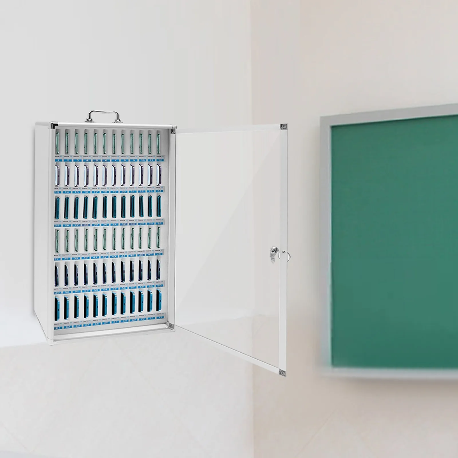 72 Slot Portable Phone Storage Cabinet with 2 Keys for Schools Offices Silver Modern Design
72 Slot Portable Phone Storage Cabinet with 2 Keys for Schools Offices Silver Modern Design