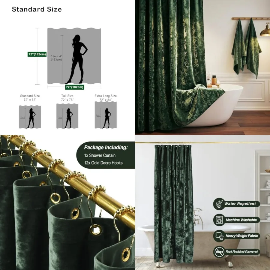 Crushed Velvet Shower Curtain, Luxury Shower Curtain with Gold Decro Metal Hooks, Machine Washable Thick Fabric Bathroom Curtai
Crushed Velvet Shower Curtain, Luxury Shower Curtain with Gold Decro Metal Hooks, Machine Washable Thick Fabric Bathroom Curtai