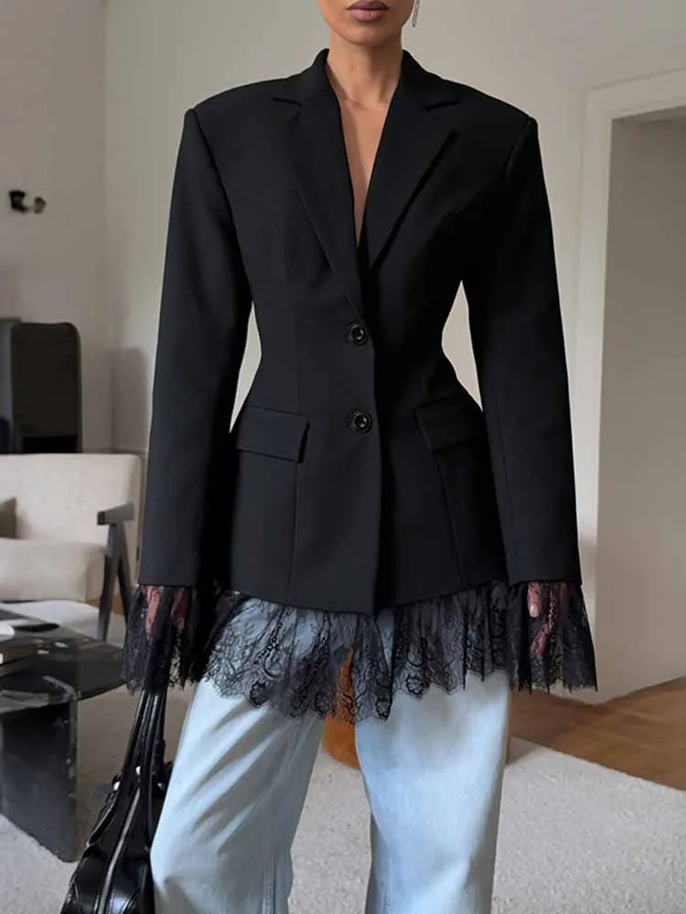 Chic Spliced Lace Blazer Women's Lapel Single Breasted Long Sleeve Slim Waisted Suit Jackets 2025 Autumn Elegant Commute Outwear
Chic Spliced Lace Blazer Women's Lapel Single Breasted Long Sleeve Slim Waisted Suit Jackets 2025 Autumn Elegant Commute Outwear