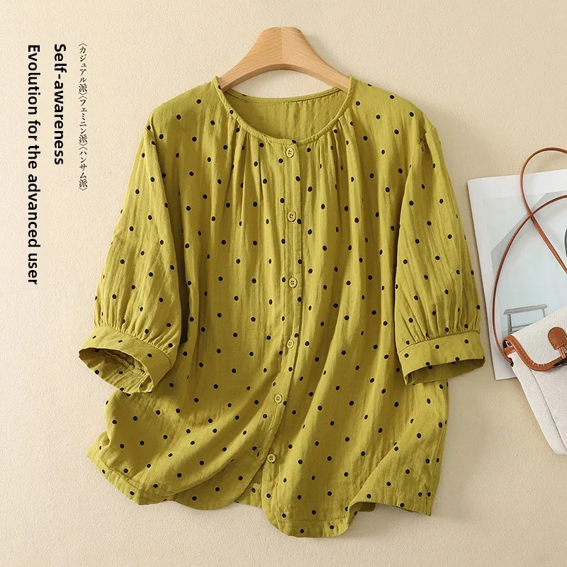Artistic Large Size Women's round Neck Half Sleeve Polka Dot Cotton Blend Breathable Skin-friendly Top Summer Shirt
Artistic Large Size Women's round Neck Half Sleeve Polka Dot Cotton Blend Breathable Skin-friendly Top Summer Shirt