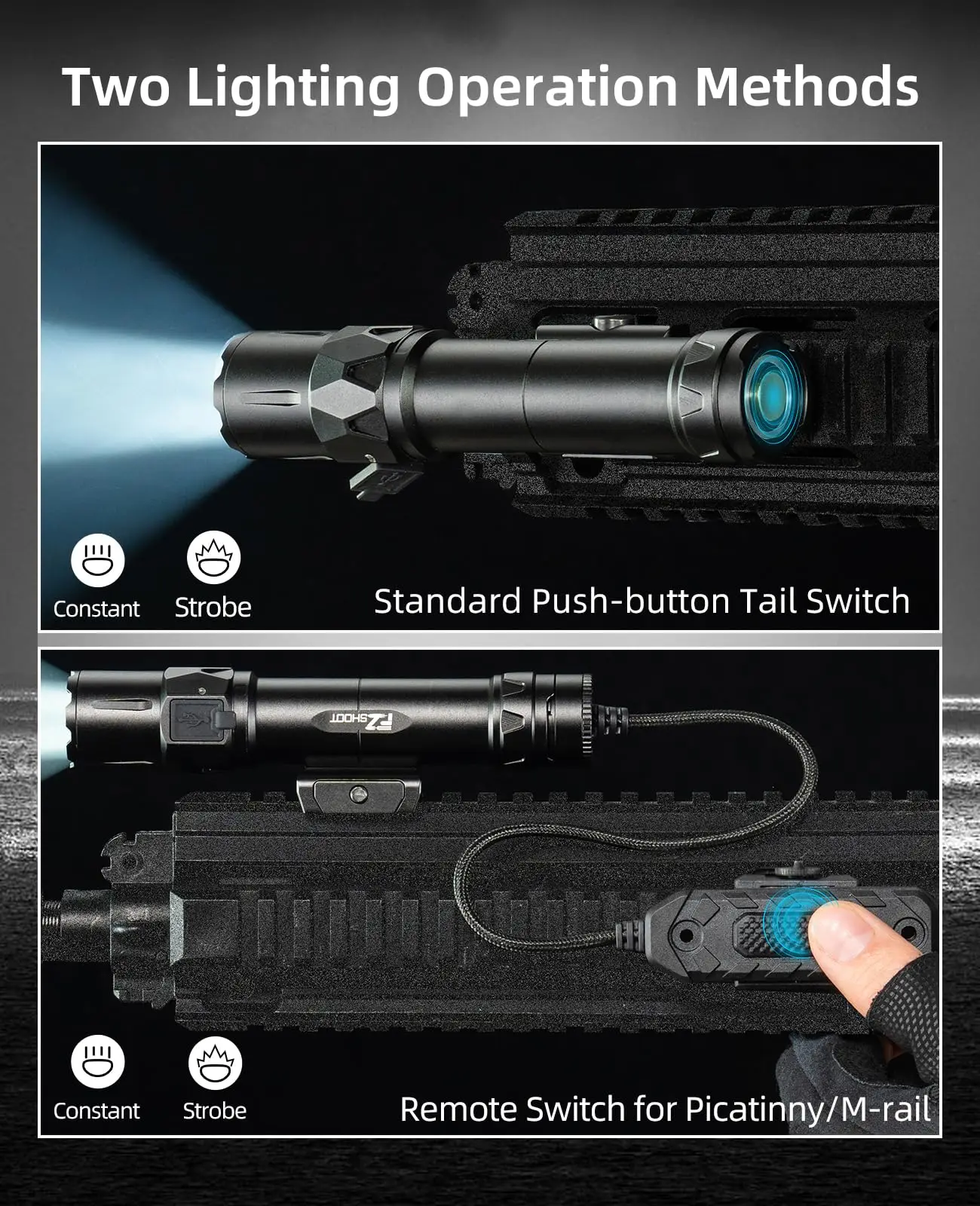 EZshoot 2500 Lumens Rifle Flashlight with Magnetic Remote Switch Compatible with Picatinny with Strobe Mode for Hunting Shooting
EZshoot 2500 Lumens Rifle Flashlight with Magnetic Remote Switch Compatible with Picatinny with Strobe Mode for Hunting Shooting