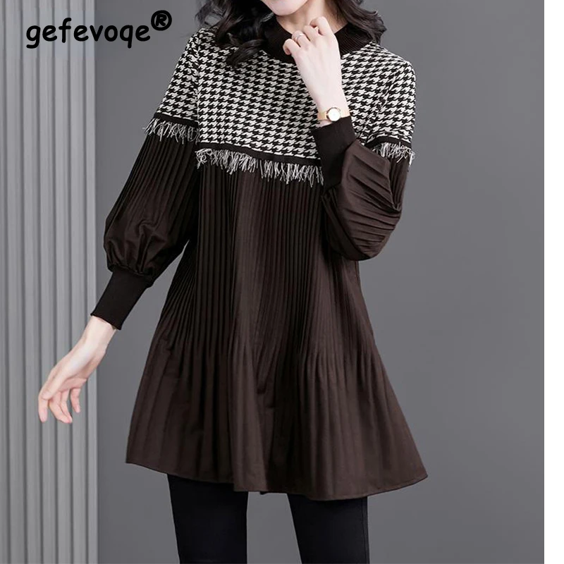 Spring New Loose Round Neck Large Long Sleeve T-shirt 2022 New Style Temperament Lattice Splicing Commuter Casual Women's Top
Spring New Loose Round Neck Large Long Sleeve T-shirt 2022 New Style Temperament Lattice Splicing Commuter Casual Women's Top