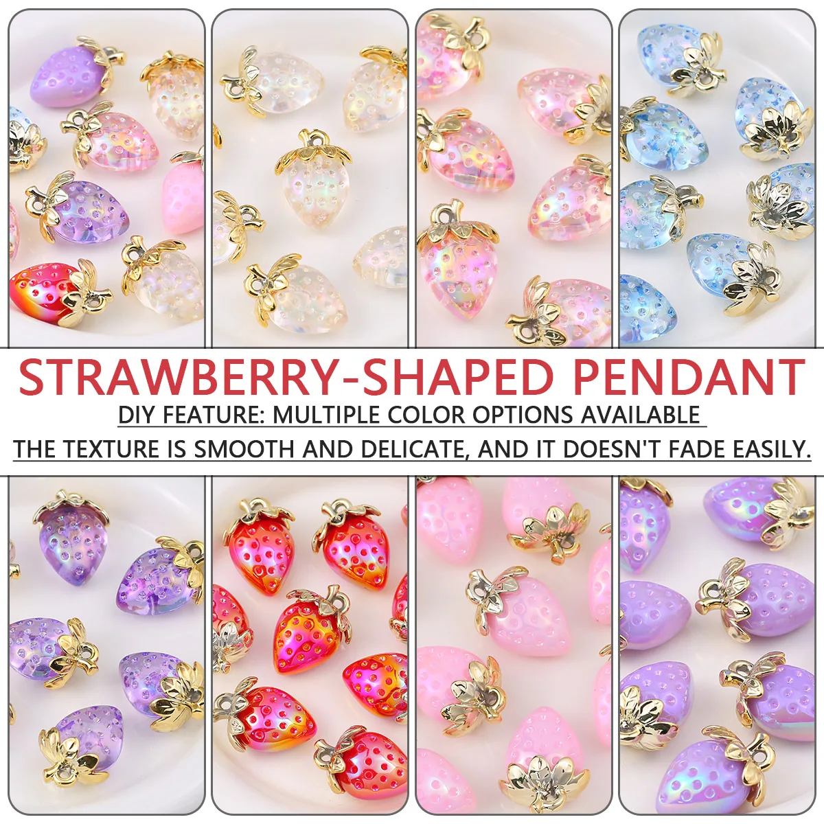 10pcs 19x30mm Strawberry Acrylic Charms Iridescent Pendant for DIY Jewelry Making Necklace Bracelets Keychain Ear Accessories
10pcs 19x30mm Strawberry Acrylic Charms Iridescent Pendant for DIY Jewelry Making Necklace Bracelets Keychain Ear Accessories