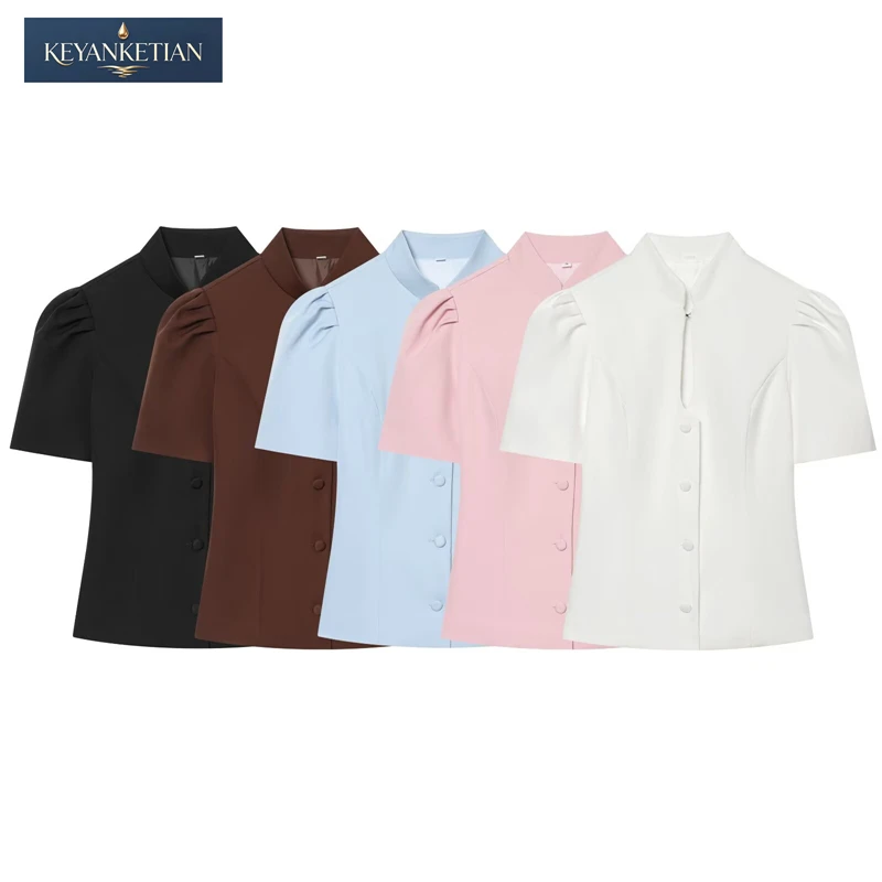 KEYANKETIAN 2026 Elegant New-Inspired Blouse Slim Fit Mandarin Collar & Puff Short Sleeves Short Shirt Single-breasted Top
KEYANKETIAN 2026 Elegant New-Inspired Blouse Slim Fit Mandarin Collar & Puff Short Sleeves Short Shirt Single-breasted Top