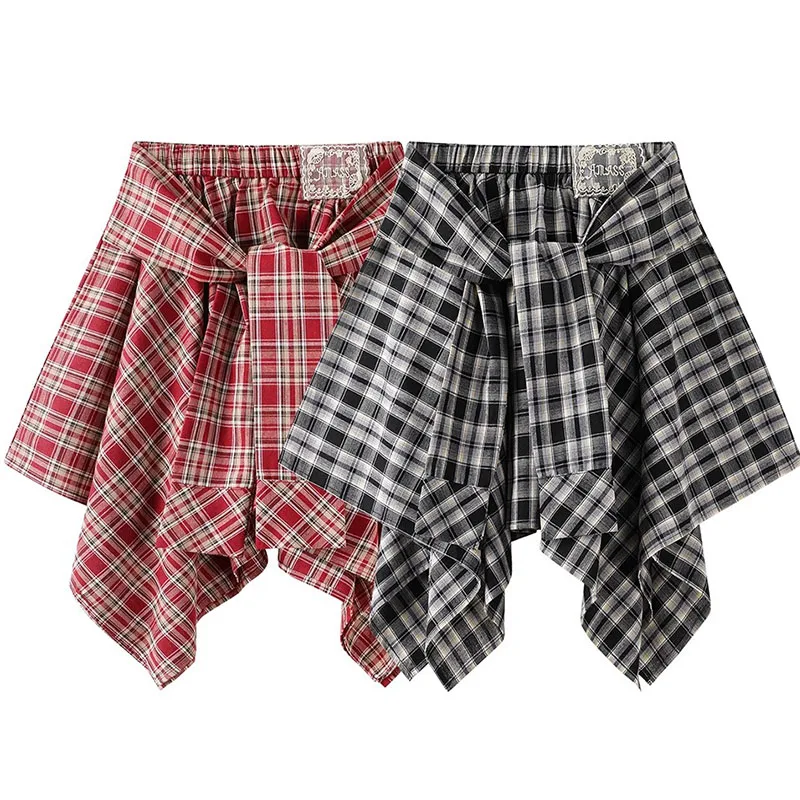 New Front Tie Asymmetrical Plaid Skirt Women High Waist A-Line Summer Skirt Vintage Woman Mini With Inner Shorts Skirt Korean
New Front Tie Asymmetrical Plaid Skirt Women High Waist A-Line Summer Skirt Vintage Woman Mini With Inner Shorts Skirt Korean