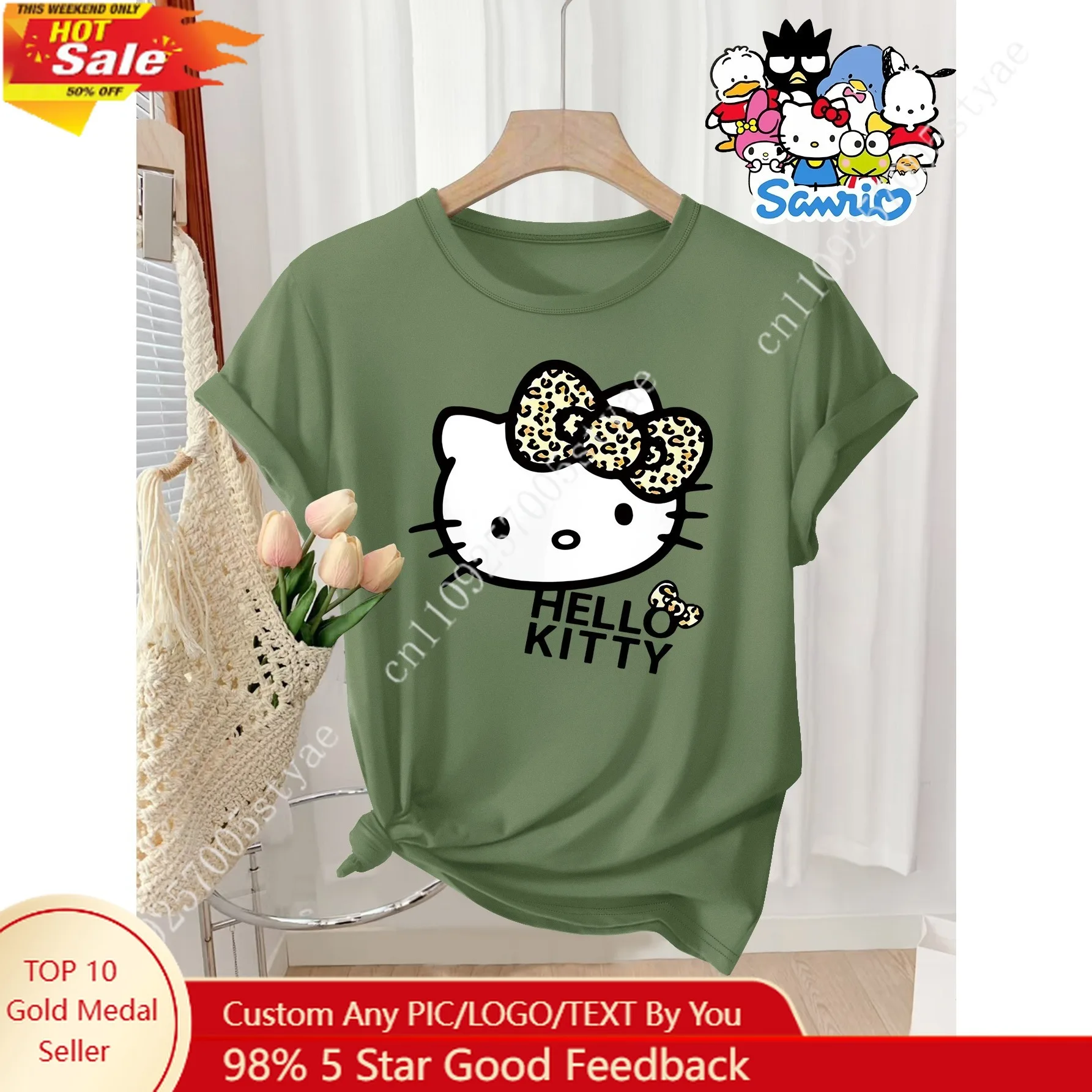 Hello Kitty Leopard Print Bow Cartoon Pattern Sanrio Women'S Casual T-Shirt Stylish and Comfortable Fabric The Perfect Choice
Hello Kitty Leopard Print Bow Cartoon Pattern Sanrio Women'S Casual T-Shirt Stylish and Comfortable Fabric The Perfect Choice
