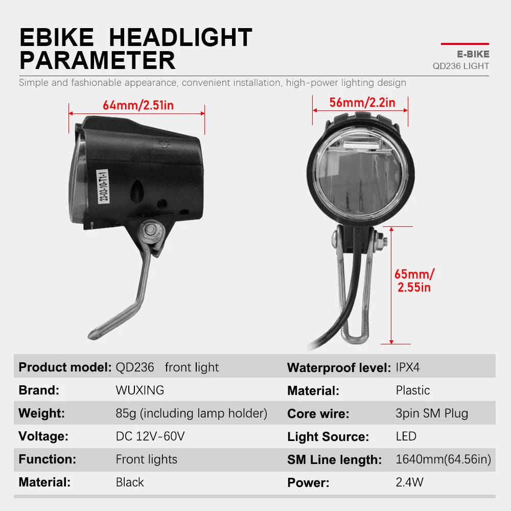 Electric Bike Light QD236 36V 48V Electric Scooter LED Front Light High Power Headlight for E-Bike Night Cycling Accessories
Electric Bike Light QD236 36V 48V Electric Scooter LED Front Light High Power Headlight for E-Bike Night Cycling Accessories