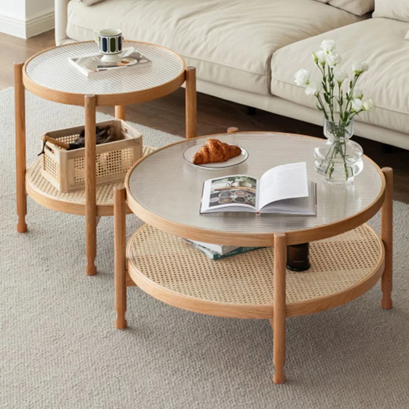 Rustic Round Coffee Table with Glass and Rattan Storage Modern Home Center Table with Solid Wood Frame Living Room Side Tables
Rustic Round Coffee Table with Glass and Rattan Storage Modern Home Center Table with Solid Wood Frame Living Room Side Tables