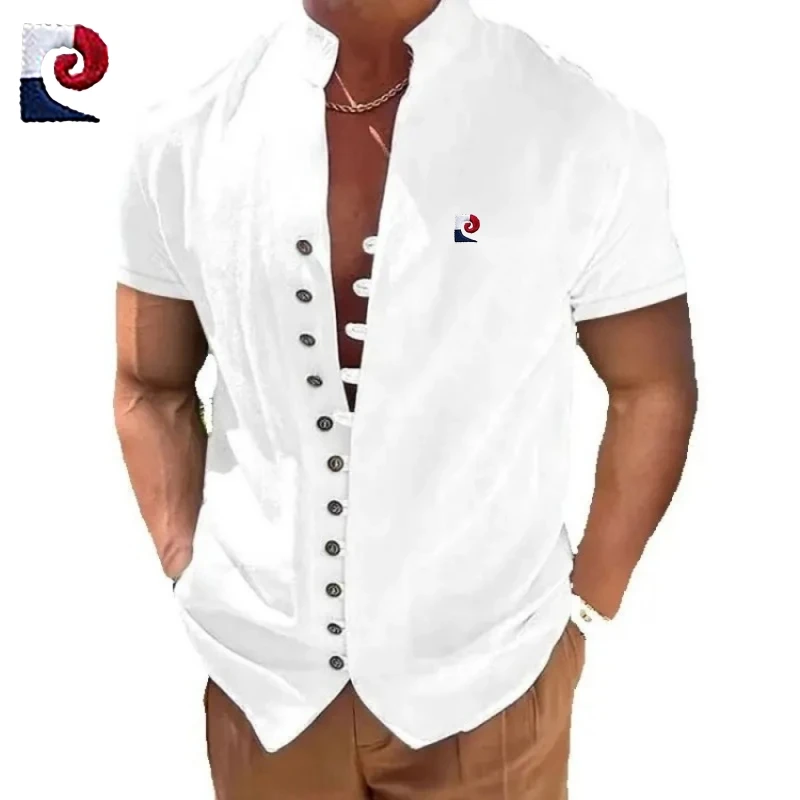 Новая мужская высококачественная хлопковая рубашка с короткими рукавами в стиле ретро, модная, повседневная, дышащая, крутая рубашка-поло.
Новая мужская высококачественная хлопковая рубашка с короткими рукавами в стиле ретро, модная, повседневная, дышащая, крутая рубашка-поло.