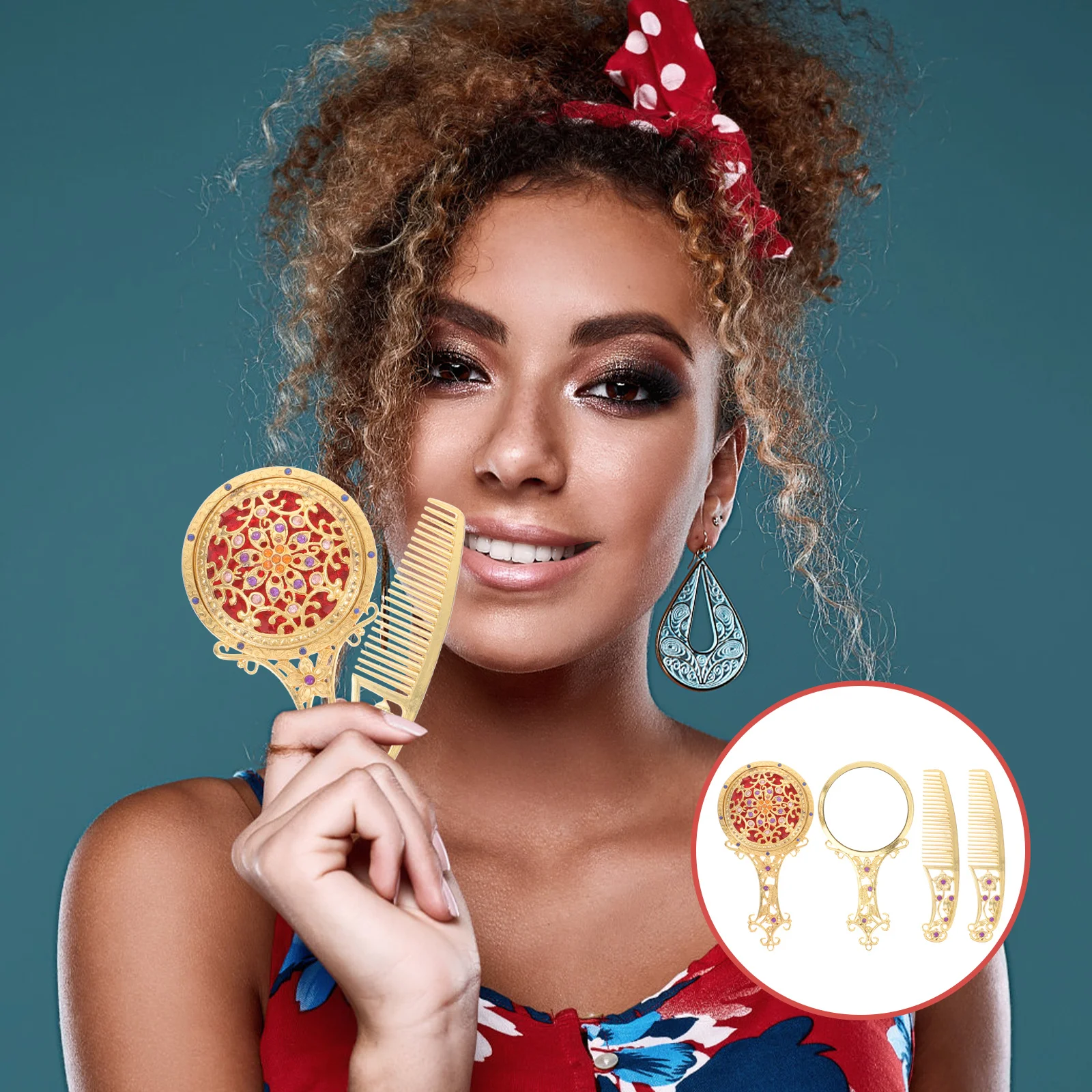 1Set Vintage Mirror Comb Set Handheld Makeup Mirror Portable Small Compact Vanity Set for Travel Party Gift 
1Set Vintage Mirror Comb Set Handheld Makeup Mirror Portable Small Compact Vanity Set for Travel Party Gift