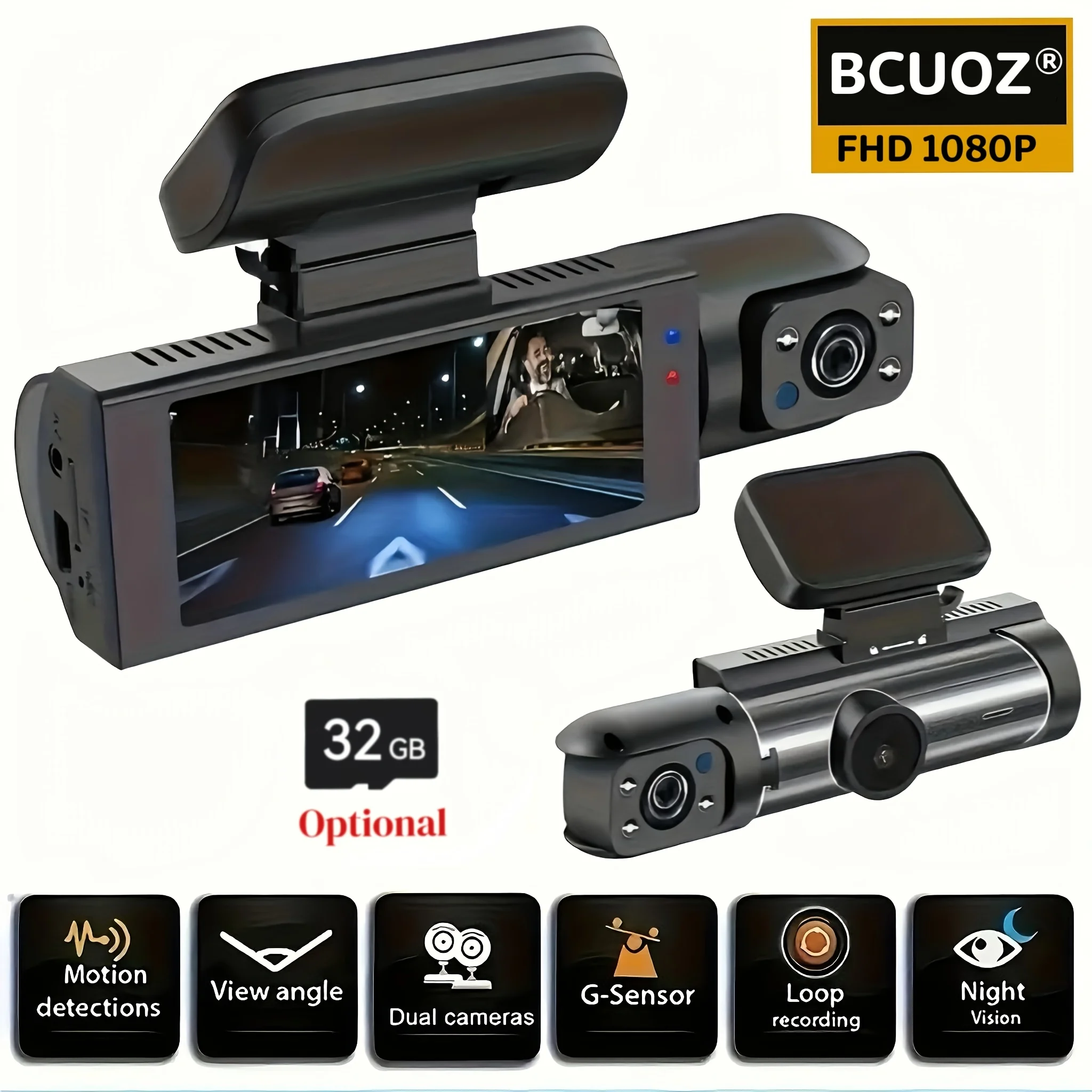 BCUOZ 1080P Dashcam For Cars, 1080P Front And 720P Interior, With IR Night Vision, Loop Recording, Wide Angle Car DVR Camera With 3.16 Inch IPS Screen, Car Dashboard Video Cam, Optional 32GB Card.
BCUOZ 1080P Dashcam For Cars, 1080P Front And 720P Interior, With IR Night Vision, Loop Recording, Wide Angle Car DVR Camera With 3.16 Inch IPS Screen, Car Dashboard Video Cam, Optional 32GB Card.