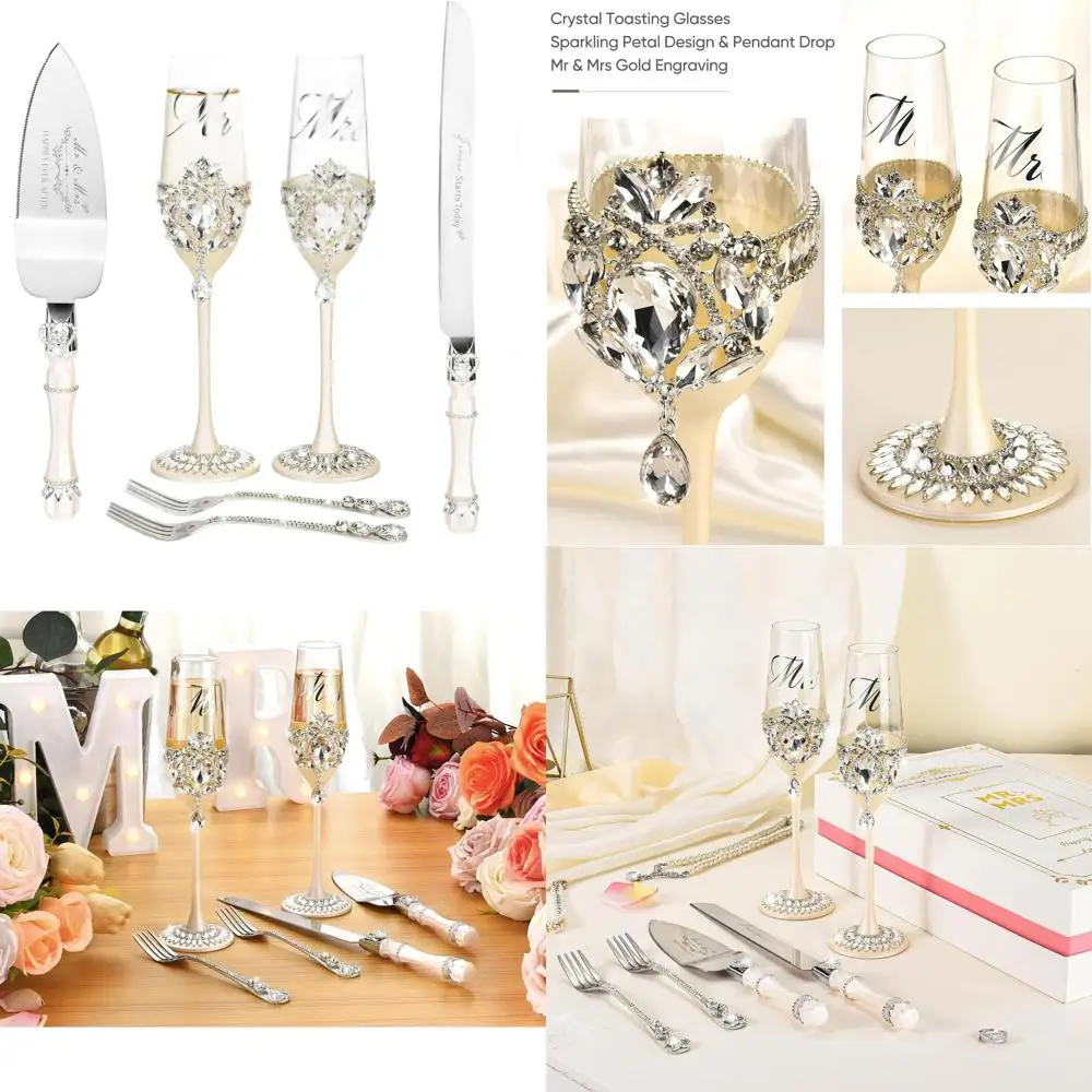 Elegant Crystal Champagne Flutes with Silver Petals and Pendant, Handcrafted Wedding Cake Cutting Set, Perfect Engagement Gift f
Elegant Crystal Champagne Flutes with Silver Petals and Pendant, Handcrafted Wedding Cake Cutting Set, Perfect Engagement Gift f