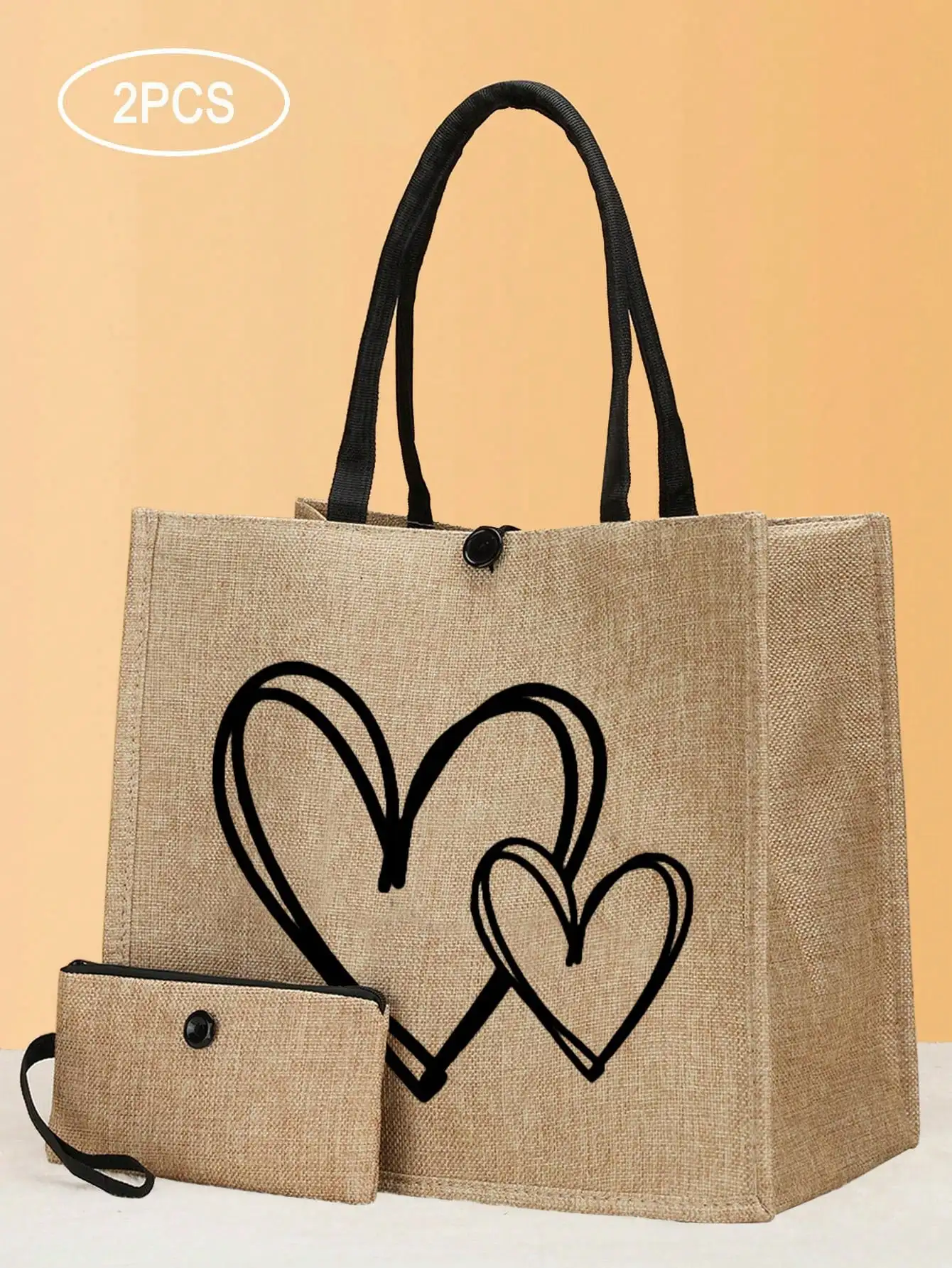2pcs Heart Print Jute Tote Bag Set with Matching Pouch, Lightweight Reusable Shopping & Travel Bag
2pcs Heart Print Jute Tote Bag Set with Matching Pouch, Lightweight Reusable Shopping & Travel Bag