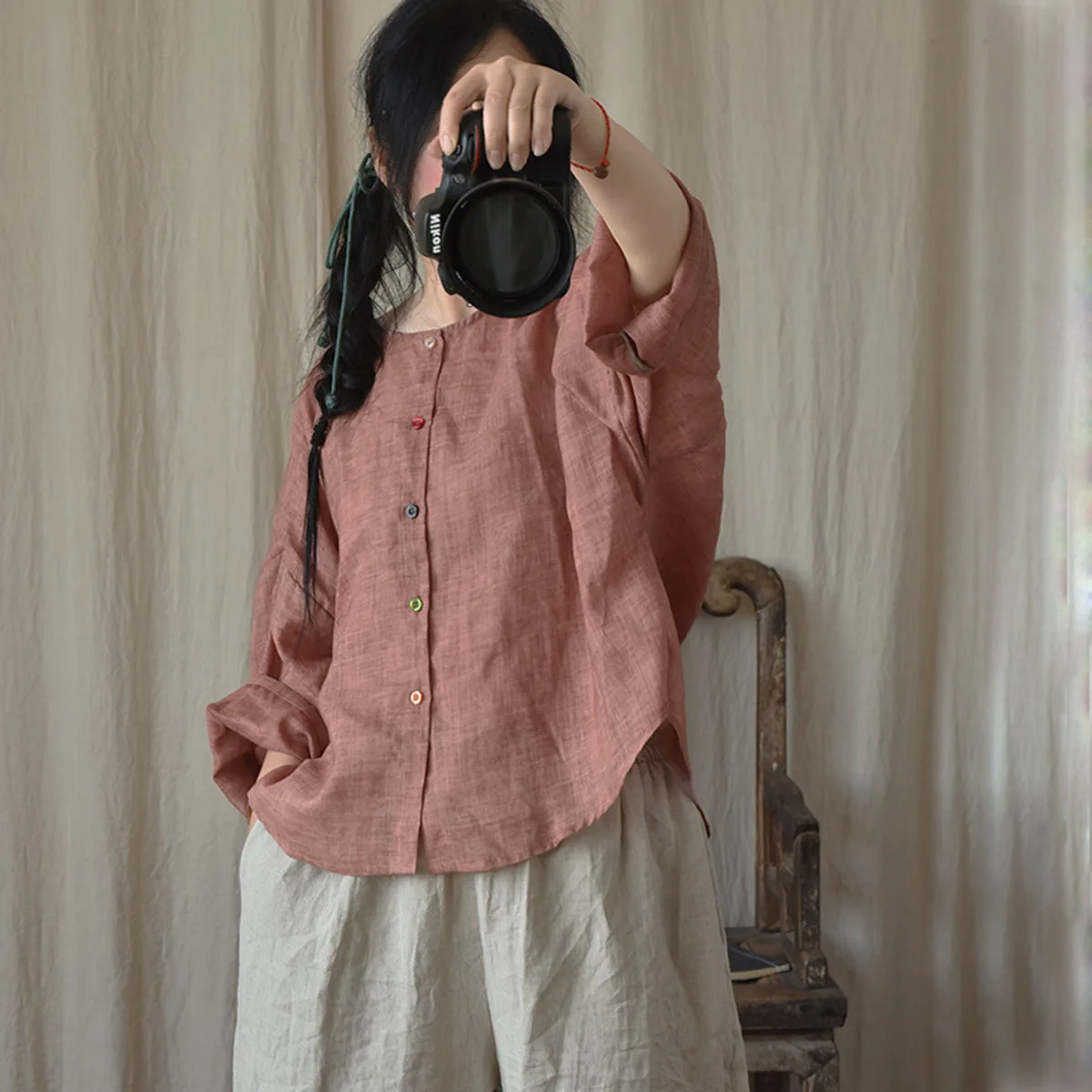 Womens Summer Lightweight Sheer Button Shirt long Sleeve Cardigan Ramie Retro round-neck loose Short Tops High and low Blouse
Womens Summer Lightweight Sheer Button Shirt long Sleeve Cardigan Ramie Retro round-neck loose Short Tops High and low Blouse