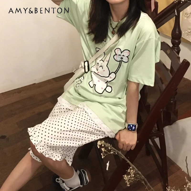 Summer New White Polka Dot Lace Denim Women's Five-point Trousers Japanese Design Thin Loose Casual Wide-leg Middle Pants Ladies 
Summer New White Polka Dot Lace Denim Women's Five-point Trousers Japanese Design Thin Loose Casual Wide-leg Middle Pants Ladies