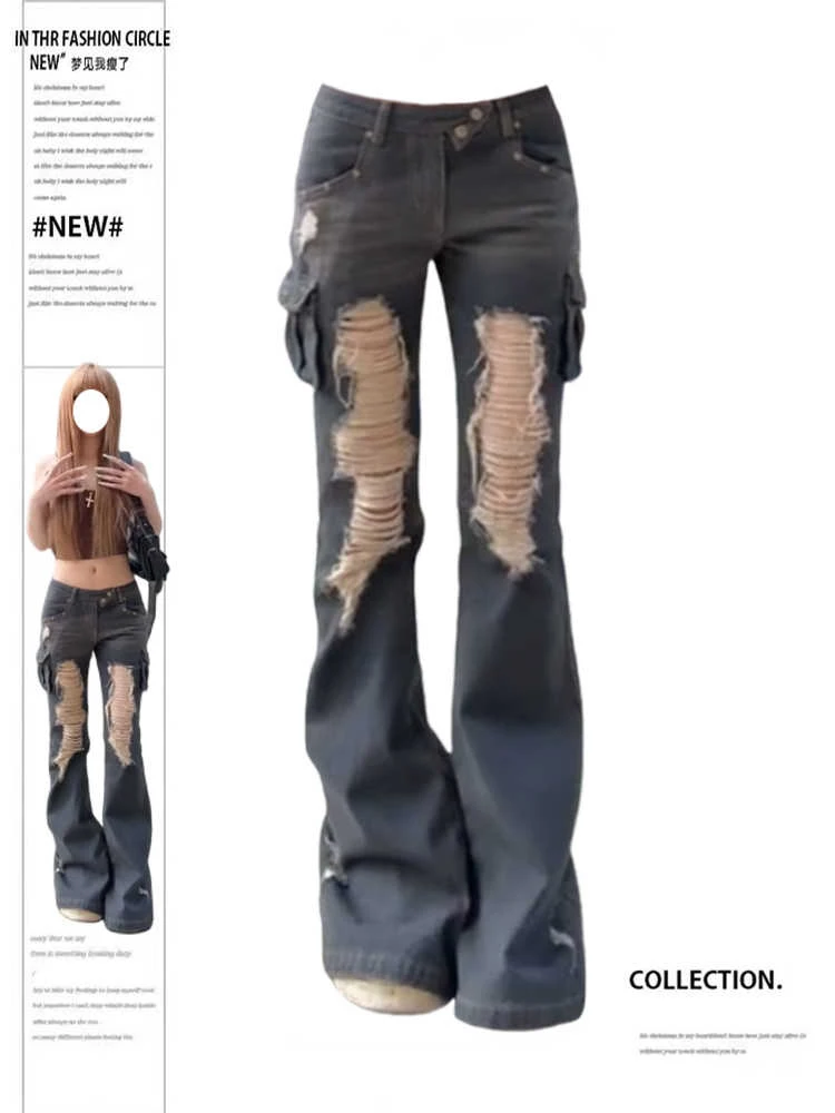 Женские джинсы-карго с низкой посадкой, рваные джинсовые брюки в американском стиле ретро Cottage Core, аби Y2k, джинсы-клеш, Harajuku, корейский прилив 2000-х годов
Женские джинсы-карго с низкой посадкой, рваные джинсовые брюки в американском стиле ретро Cottage Core, аби Y2k, джинсы-клеш, Harajuku, корейский прилив 2000-х годов