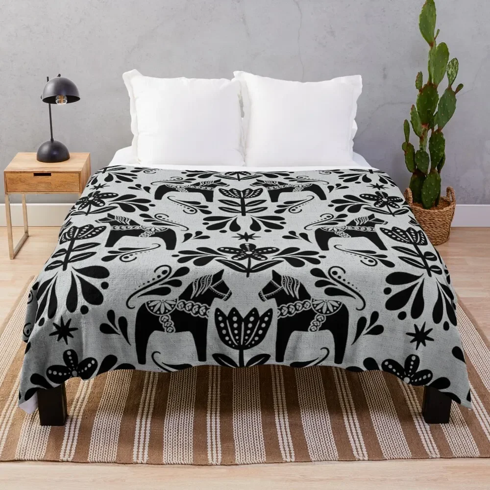 Folk Art Dala Horse - Black and Grey Throw Blanket Designers Loose Blankets 
Folk Art Dala Horse - Black and Grey Throw Blanket Designers Loose Blankets