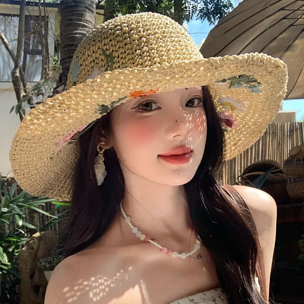Sweet Colorful Flower Straw Hat Boho Wide Brim Women's Sun Hats Lightweight Korean Style Fisherman Hat Travel
Sweet Colorful Flower Straw Hat Boho Wide Brim Women's Sun Hats Lightweight Korean Style Fisherman Hat Travel