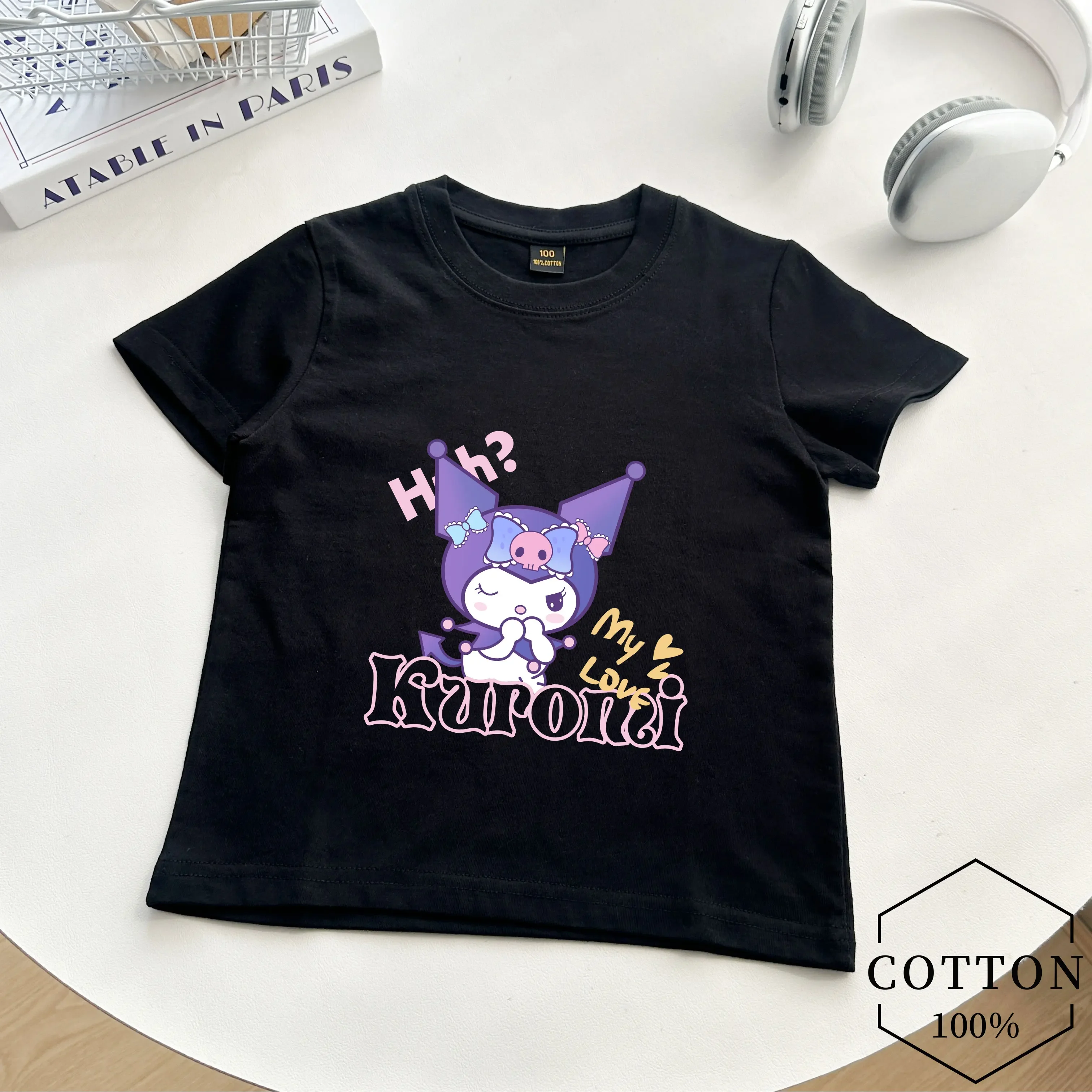 Sanrio, одежда из чистого хлопка с героями мультфильмов, футболка Kuromi, детская милая модная одежда с принтом аниме, топ для девочек, детская летняя черная футболка в подарок
Sanrio, одежда из чистого хлопка с героями мультфильмов, футболка Kuromi, детская милая модная одежда с принтом аниме, топ для девочек, детская летняя черная футболка в подарок