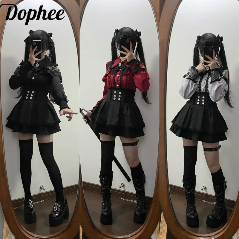 Dophee Japan Style Lolita Sets Elegant Lace Ruffles Off Shoulder Long Sleeve Shirts Gothic Tops Women High Waist Shorts Skirts
Dophee Japan Style Lolita Sets Elegant Lace Ruffles Off Shoulder Long Sleeve Shirts Gothic Tops Women High Waist Shorts Skirts