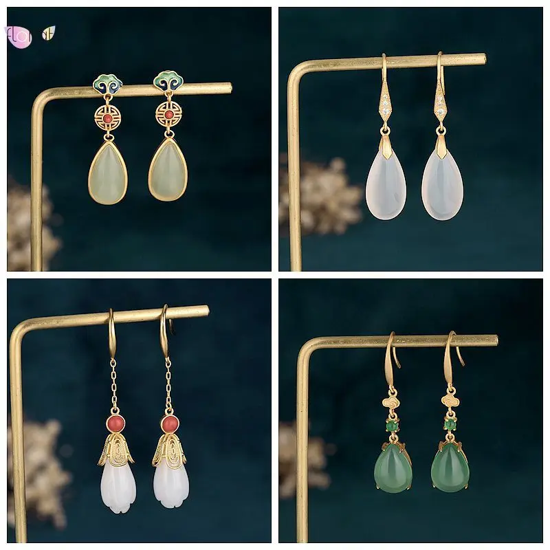 Chinese Style Courtly Elegance Stud Earrings 24k Gold-Plated Natural Water Drop Pendant Chalcedony Agate Earrings Luxury Jewelry
Chinese Style Courtly Elegance Stud Earrings 24k Gold-Plated Natural Water Drop Pendant Chalcedony Agate Earrings Luxury Jewelry