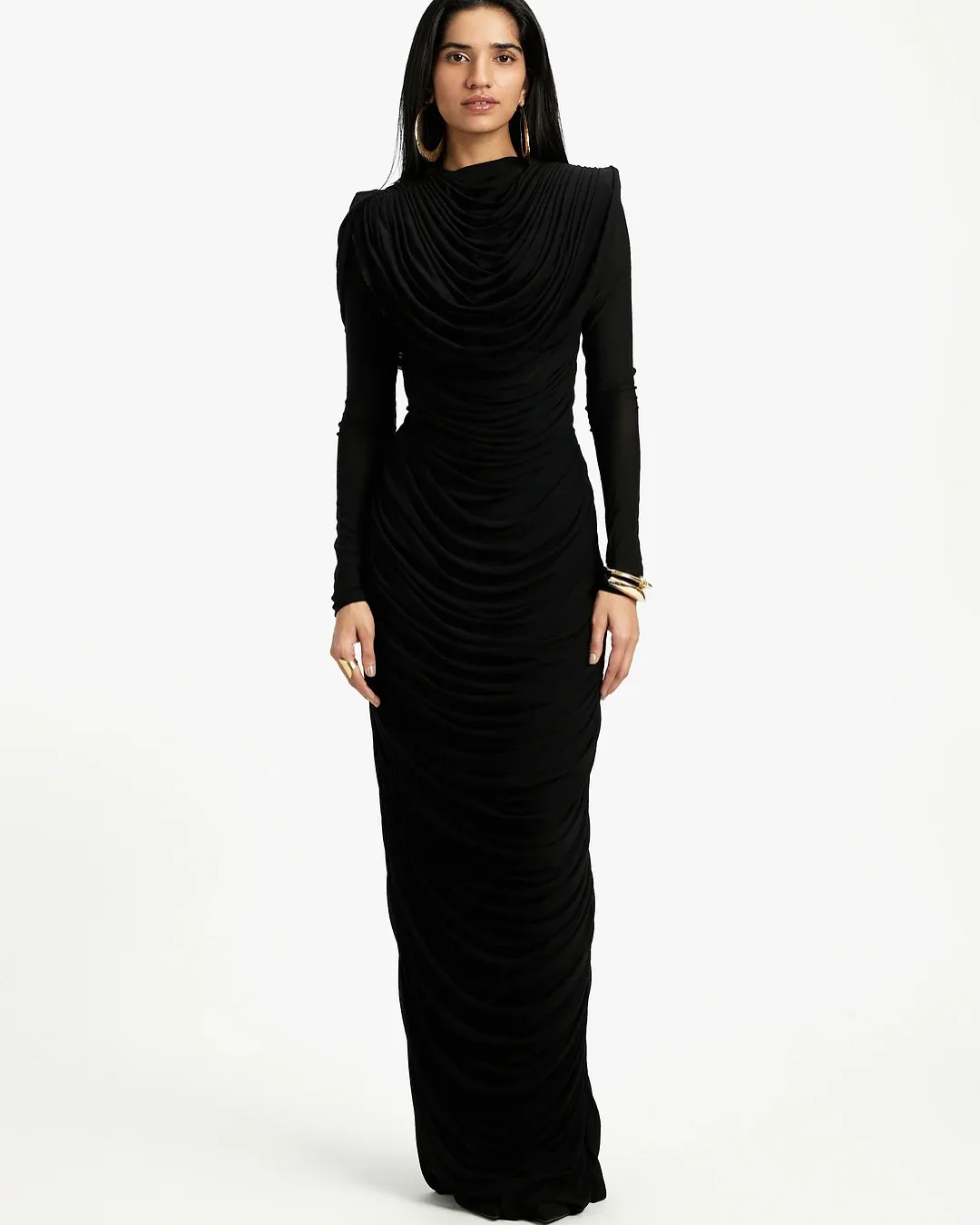 Customized Classic Crew Neck Long Sleeves Evening Dresses Temperament Pleats Black Sweep Train Vestido De Festa Vestid 
Customized Classic Crew Neck Long Sleeves Evening Dresses Temperament Pleats Black Sweep Train Vestido De Festa Vestid