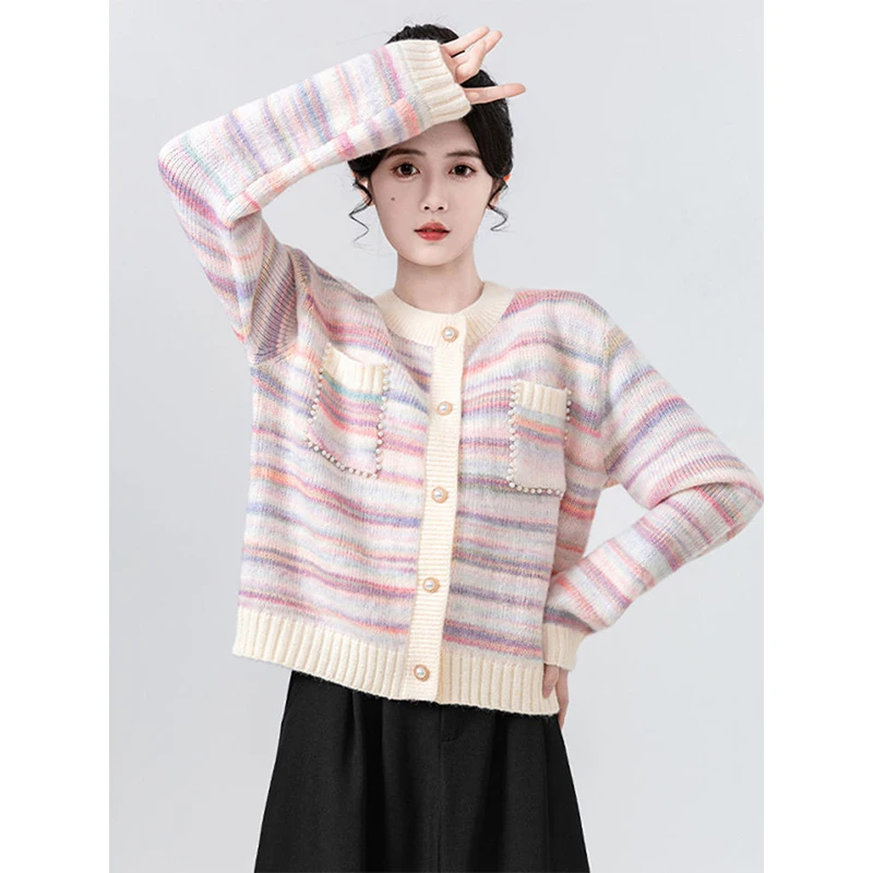 Fashion Striped Pocket Sweater Women Autumn O-neck Long Sleeve Knitting Cardigan Coat Sweet All-match Preppy Style Knitwear Tops
Fashion Striped Pocket Sweater Women Autumn O-neck Long Sleeve Knitting Cardigan Coat Sweet All-match Preppy Style Knitwear Tops