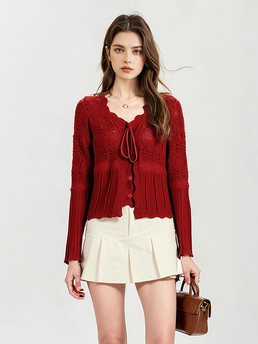 Elegant Red Knitted Embroidered Hollow out Crop Top And Cardigan Two Piece Set for Women Princess Style Sweet Fashion
Elegant Red Knitted Embroidered Hollow out Crop Top And Cardigan Two Piece Set for Women Princess Style Sweet Fashion