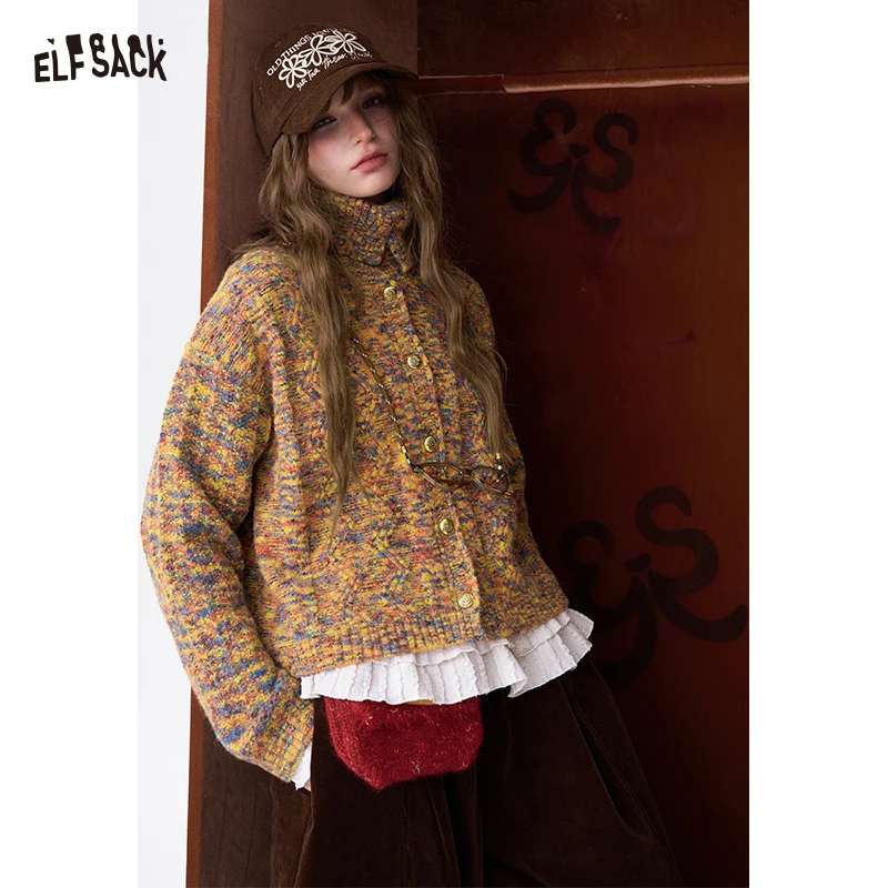 ELFSACK Y2K Loose Cropped Color High Neck Stand Collar Single Breasted Gold Button Sweater For Women
ELFSACK Y2K Loose Cropped Color High Neck Stand Collar Single Breasted Gold Button Sweater For Women