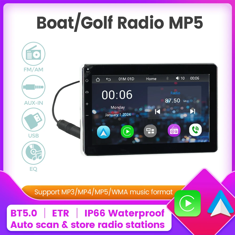 7" Boat Radio Wireless CarPlay Android Auto Bluetooth5.0 Stereo Auto Radio Navigation For ATV UTV SPA RZR Golf Cart Media Player
7" Boat Radio Wireless CarPlay Android Auto Bluetooth5.0 Stereo Auto Radio Navigation For ATV UTV SPA RZR Golf Cart Media Player