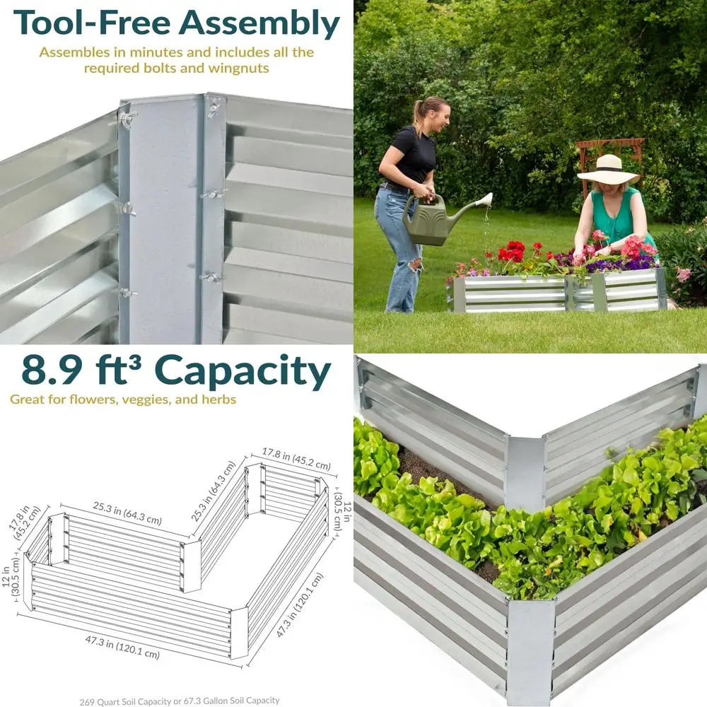 Raised Garden Bed - Galvanized Metal Outdoor Planter Box for Flowers, Plants, and Vegetables - Silver - 12” H L-Shaped
Raised Garden Bed - Galvanized Metal Outdoor Planter Box for Flowers, Plants, and Vegetables - Silver - 12” H L-Shaped