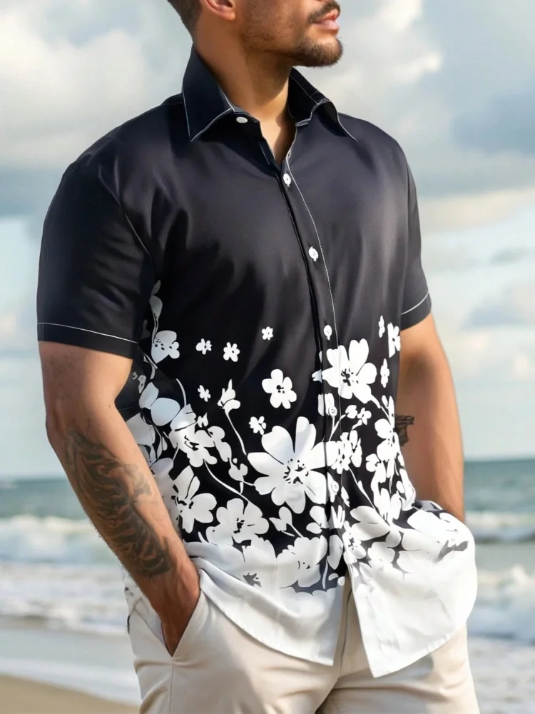Summer 2025 Men's Short-sleeved Shirt With Black Base And White Small Flower Print Single-breasted Shirt Urban Street Fashion
Summer 2025 Men's Short-sleeved Shirt With Black Base And White Small Flower Print Single-breasted Shirt Urban Street Fashion