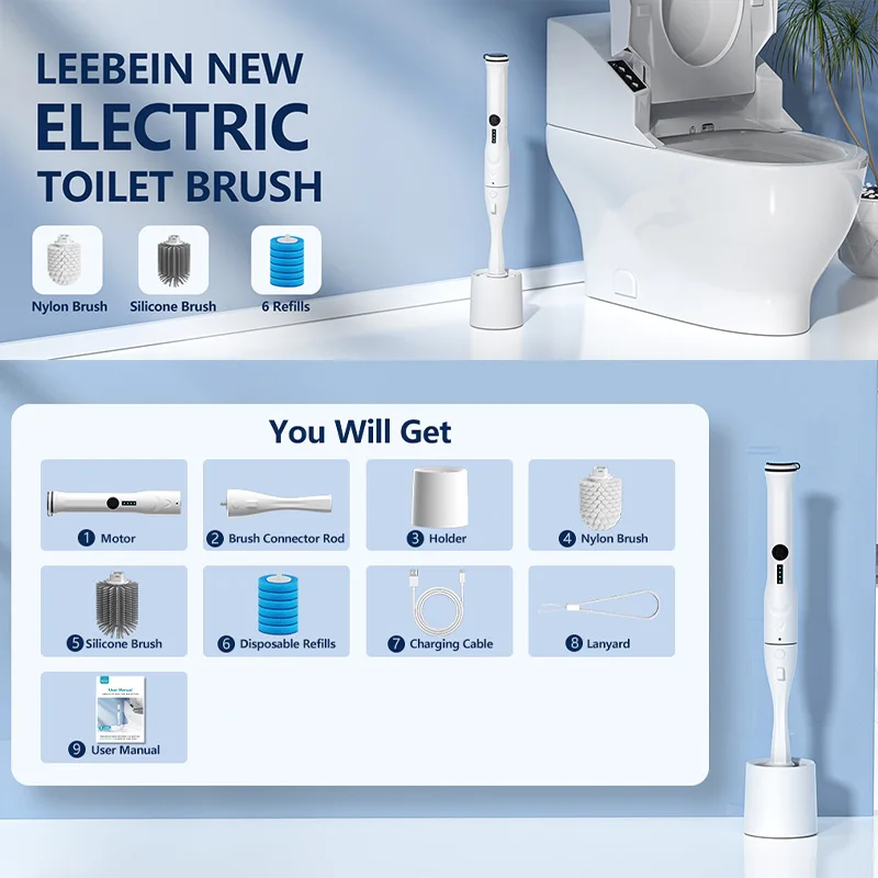 Electric Toilet Brush and Holder Set 9 in 1 Electric Toilet Bowl Cleaning Kit with Replaceable Brushes Nylon and Silicone Toilet
Electric Toilet Brush and Holder Set 9 in 1 Electric Toilet Bowl Cleaning Kit with Replaceable Brushes Nylon and Silicone Toilet