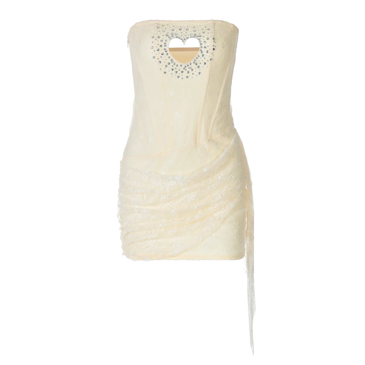 Sexy Strapless Bodycon Dress Rhinestone Heart Cut Out Lace Patchwork Dress
Sexy Strapless Bodycon Dress Rhinestone Heart Cut Out Lace Patchwork Dress
