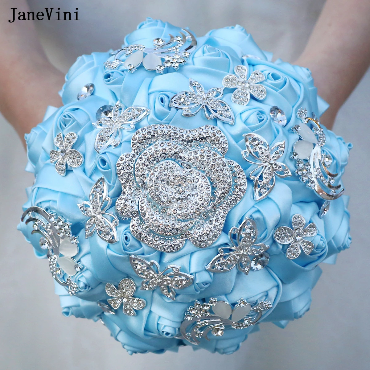 JaneVini Luxury Butterfly Rhinestone Jewelry Bridal Bouquets Artificial Light Blue Satin Roses Bride Bouquet Flowers for Wedding
JaneVini Luxury Butterfly Rhinestone Jewelry Bridal Bouquets Artificial Light Blue Satin Roses Bride Bouquet Flowers for Wedding