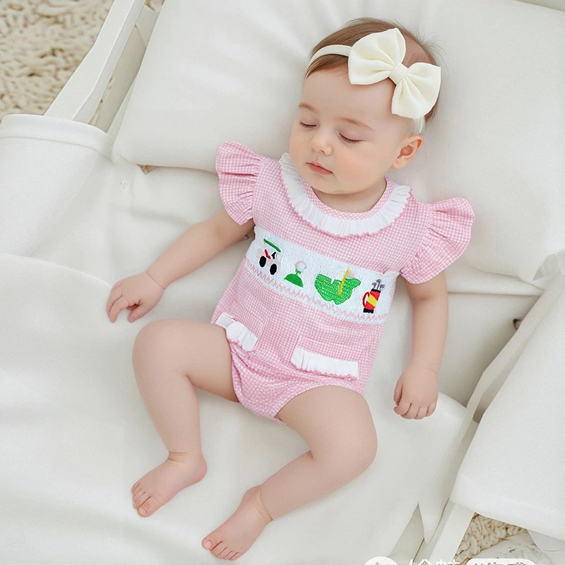 Lovely Newborn Baby Girl Romper, Ruffled Fly Sleeve Crew Neck Plaid Embroidery Bodysuit Infant Summer Clothes for Casual Daily
Lovely Newborn Baby Girl Romper, Ruffled Fly Sleeve Crew Neck Plaid Embroidery Bodysuit Infant Summer Clothes for Casual Daily